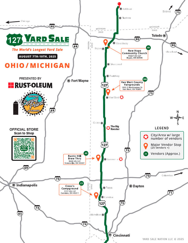 127 Yard Sale Route Map Ohio Michigan