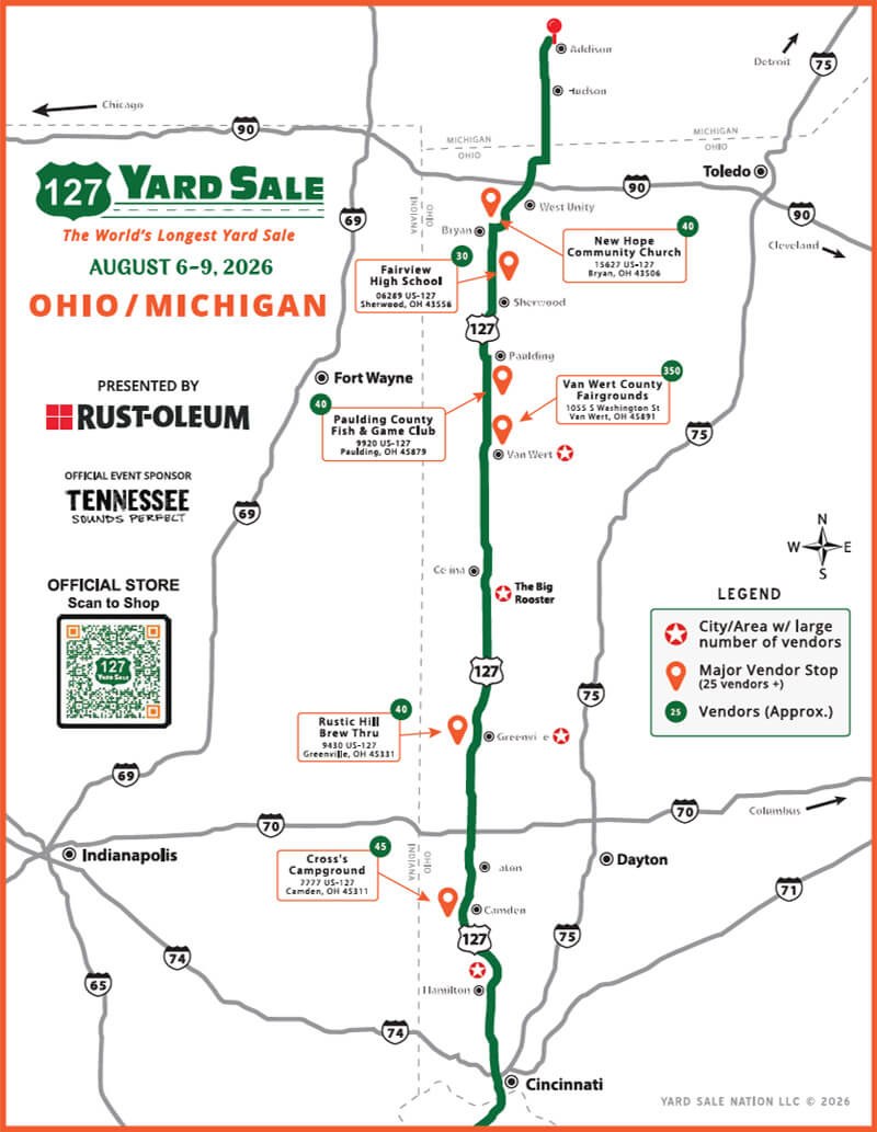 127 Yard Sale Route Map Ohio Michigan