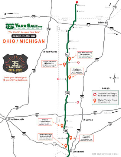 127 Yard Sale Route Map Ohio Michigan